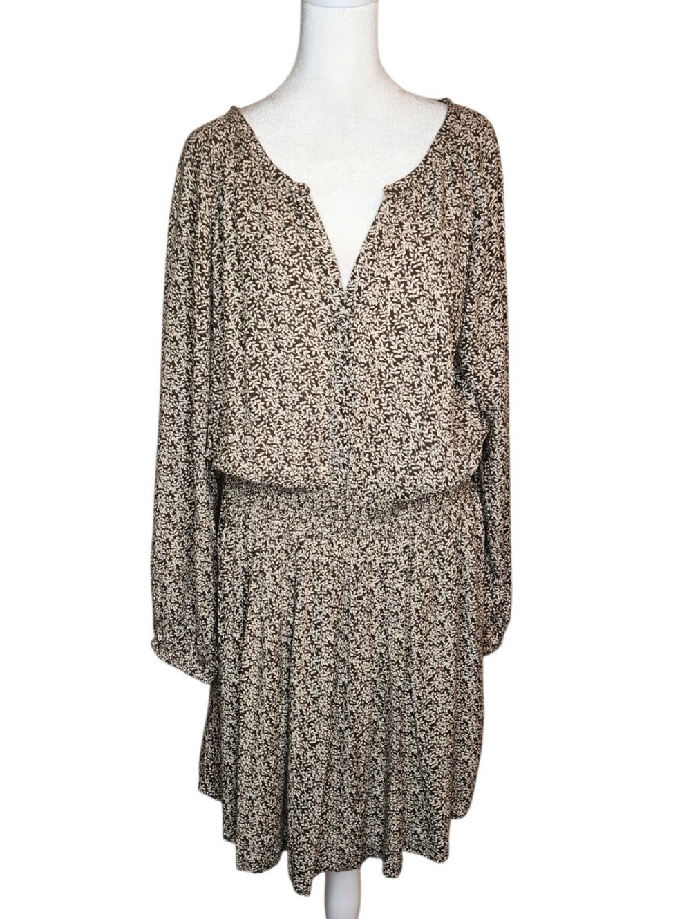 Faherty Montara Blouson Swing Mini Dress in Leaf Batik Print Size XL